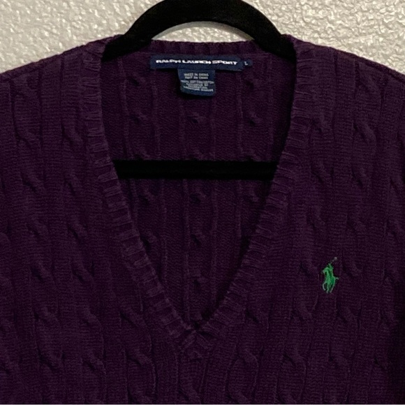 Polo Ralph Lauren Purple Cable V Neck Sweater L - Picture 4 of 11
